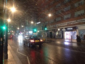 夜にロンドンで降った雪の様子